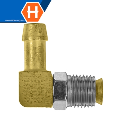 Brass elbow 90° adapter hose x male inv. flare sw.