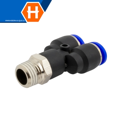 Pneumatic Y shape connector (metric tube) x M.BSPT